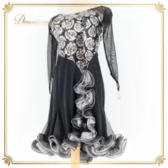 社交ダンス 衣装 セキネ SEKINE ラテン ドレス ワンピース 黒 シルバー フリル パーティ 発表会 軽い スパンコール デモ 競技 ダンス 日本製 ブラック系 シルバー系 ラテン用 衣装 発表会用 フリルデザイン スパンコール付き