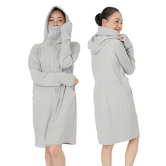 新品 [SPRIMM] ラッシュガード レディース 丈長め 顔まで ジップ つば付き 日焼け防止 速乾 通気性 ロング 長袖 UVカット 体型カバー 水着 フード