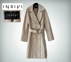 【INDIVI】インディヴィ　ロングコート　アンゴラ混　ダブル　アイボリー系　38