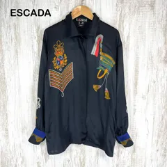 ESCADA エスカーダ ヴィンテージ 金ボタン ミリタリー シルク100% 長袖 ブラウス シャツ ブラック レディース トップスのサムネイル