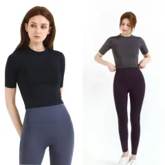 1+1 緑色 ヨガウェア ピラティスウェア プレーン クロップドTシャツ