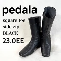 美品✨ペダラ ウェッジソール スクエアトゥ サイドジップ ブーツ レザー ブラック アシックス ウォーキング 黒 pedala