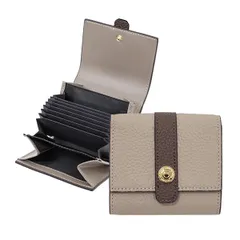 [ジゼル] ミニ財布 お札が折れない 折りたたみ 小さい コンパクト 本革 スキミング防止 三つ折り じゃばら ベルト バイカラー レディース (ベージュ×ブラウン)