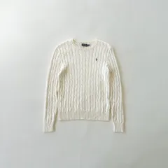 【現行・極美品】ポロ ラルフローレン コットンニット アイボリー 紺ポニー刺繍 Polo Ralph Lauren ケーブルニット  セーター 生成り