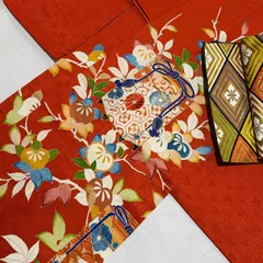 振袖　正絹　貝桶　橘　刺繍　セット　唐織