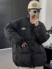 秋冬レディース韓系薄手綿入りコート|アカデミックスタイル 綿服 アルファベットプリント 防風スタンドカラー|日常 アウトドアレジャー着