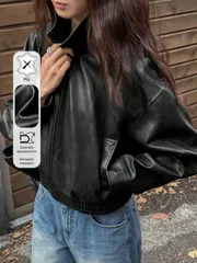 DAZY 新作 ヴィンテージレザージャケット、ショート丈、レギュラーフィット、レディース向け、バレンタインデーアウターウェア