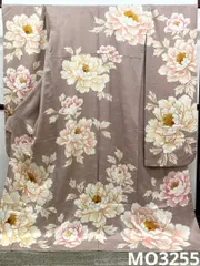 くすみカラー 大輪牡丹 振袖 金駒 金彩 紋意匠 正絹 撥水加工済 MO3255