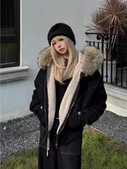 秋冬 レディース アウター ショート ダウンコート ファーフード 大毛領 防風 フリース裏起毛 パーカコート風 トップス