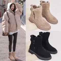 ムートンブーツ 厚底 スノーブーツ ショートブーツ ボア あったか もこもこ スエード 防寒 履きやすい カジュアル 美脚 レディース（アプリコット）