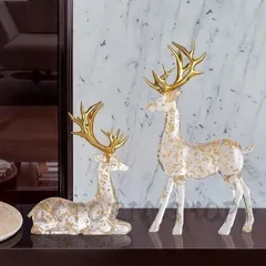 新品未使用置物 インテリア ヘラジカ 金箔 クリアー 2点セット オブジェ 装飾品 ラグジュアリー おしゃれ リビング キャビネット 棚 テーブル 玄関 動物 雑貨商品