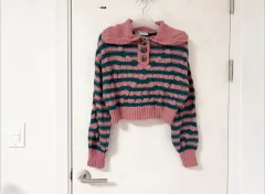 ZARA Kara ストライプ クロップド オーバーサイズ ニット ピンク S