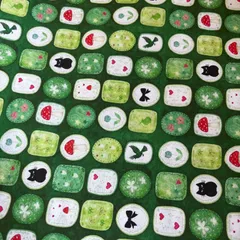 1㍍長　新仕様フレッシュグリーン猫ちゃんミニパネルのプリント綿シーチング生地ハギレ布