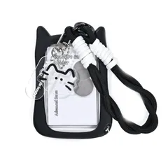 パスケース 透明 定期入れ カードケース ストラップ付 ネームホルダー カードケース クリア窓 猫の耳型 高校生 学生 通勤 通学 かわいい キーホルダ付き ペンダント付き シリコーン トレカケース トレカホルダー 女の子 社員証 ローダー カード 収納 定期