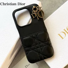 Christian Dior クリスチャンディオール Lady Dior iPhone14pro ケース レザー チャーム 黒　ゴールド カナージュ