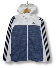 【未使用】adidas アディダス フード ウインドブレーカー ナイロン ジップアップジャケット 白ネイビー レディースLサイズ ■管理番号L29694SSS26-251231-203（198）