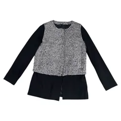 ZK11  エモダ  EMODA  切替  ノーカラー  ツイードジャケット   黒白　ウール50%  ポリエステル50%   アウター　レディース  サイズM