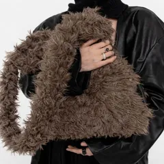 トートバック レディース ショルダーバッグ フェイクファー ふわふわ もふもふ 無地 斜め掛け 手提げ 大容量 ブラウン 秋 冬 送料無料