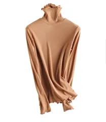 ベージュ 起毛 フリルネック