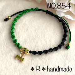ハンドメイド　ミサンガ　アンクレット　ボーンチャーム　黒×緑　レディース　メンズ