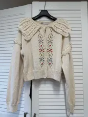 ザラ フラワー 刺繍 ニット カーディガン アイボリー
