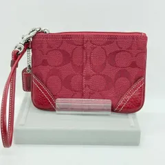 【美品】COACH(コーチ) リストレット ポーチ レッド系 シグネチャー柄 キャンバス/レザー