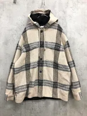 ZARA ザラ フード付き チェック柄 ジャケット sizeL/黒/ベージュ ■■ メンズ