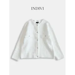 INDIVI インディヴィ ツイードMIX クルーカーディガン ノーカラー ホワイト系 ポリエステル混 きれいめ オフィス 38