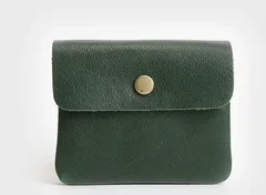 小銭入れ　ポーチ ミニ財布 薄い 　牛本革　コインケース　カード入れ  グリーン