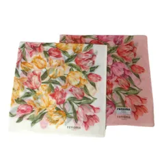renoma レノマ 花柄ハンカチ 1枚シール付き 2枚セット ピンク、クリーム 綿100％ 44×44(cm) NT 未使用品 Sランク