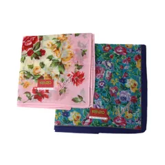 KENZO ケンゾー 花柄ハンカチ シール付き 2枚セット ピンク、ターコイズ 綿100％ ピンク：44×44(cm) ターコイズ：45×45(cm) NT 未使用品 Sランク
