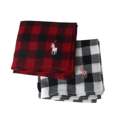 Polo Ralph Lauren 格子柄ハンカチ 2枚 レッド、ホワイト 綿 46×46(cm) NT 美品 Aランク