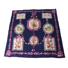 Christian Dior クリスチャンディオール 花柄 果物柄 ハンカチ シール付き ネイビー 綿100％ 52.5×52.5(cm) NT 未使用品 Sランク