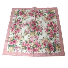 Christian Dior クリスチャンディオール 花柄ハンカチ シール付きバラ ピンク 綿100％ 53×53(cm) NT 未使用品 Sランク