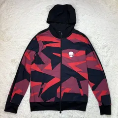 HYDROGEN ハイドロゲン ジップアップジャケット パーカー XL 迷彩 カモフラ レッド×ブラック系 伸縮性あり スポーツ ゴルフ トレーニング ナイロンパーカー 派手