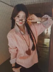 （海外配送）シャツ付き ピンク Vネック ケーブル ニット セーター