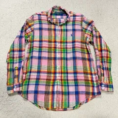 ポロ リネン シャツ CHECK L
