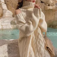 姫ギャル 姉ギャル 基本 ケーブル編み オフショルダー ニット ONE PIECE 2種