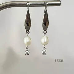 淡水パール＆キュービックジルコニア　ピアス　・・✽・・　〈サージカルステンレス　フック〉