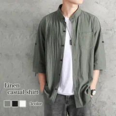 タイムセール SALE 在庫処分セール シャツ メンズ リネンカジュアルシャツ ノーカラー ゴルフ ロング 派手 コーデ 大きいサイズ 夏 半袖 オ