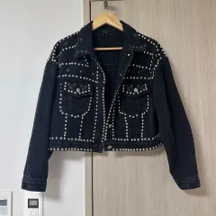 スタッズ ブラックデニム クロップドジャケット