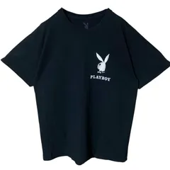 L プレイボーイ ワンポイント 刺繍 シンプル ブラック 黒 Tシャツ メンズ レディース ユニセックス 古着 半袖