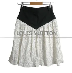 美品 ルイヴィトン LOUIS VUITTON フレアスカート Vカット レース 膝丈 バックファスナー オフホワイト×ブラック サイズ34 レディースのサムネイル