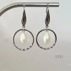 淡水パール＆リング　ピアス　・・✽・・　〈真珠　サージカルステンレス　フック〉