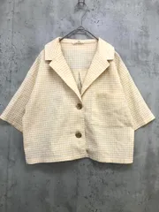 美品 ehka sopo エヘカソポ サッカー地 ギンガムチェック 開襟 ショート丈 シャツ sizeF/イエロー系 ■◆ レディース