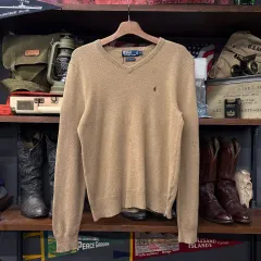POLO RALPH LAUREN ポロラルフローレン Vネック ラムウール ニット セーター ブラウン ポニー 刺繍 N316