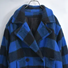70s〜80s USA製 Mohair Wool モヘア×ウール バッファローチェック ダブルブレスト Pコート ジャケット ヴィンテージ ビンテージ アメリカ古着 レディースL相当のサムネイル