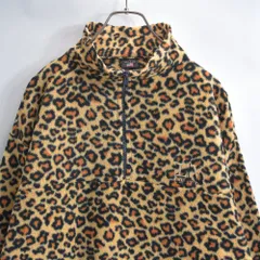 90s USA製 LAS VEGAS 刺繍デザイン レオパード柄 総柄 ハーフジップ フリース プルオーバー ヒョウ柄 ヴィンテージ ビンテージ USA アメリカ古着 メンズLサイズ