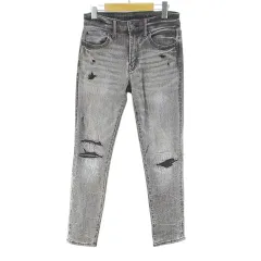 アメリカンイーグル AMERICAN EAGLE デニムパンツ ジーンズ ダメージ加工 ジップフライ 28 灰系 グレー ストレッチ ロング丈 