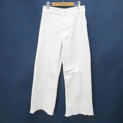 ザラ ZARA デニムパンツ ジーンズ ワイド ジップフライ 36 白系 ホワイト カットオフ ロング丈